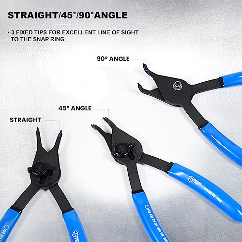 Image of SMOTIVEPRO 12 Piece Versatile Retaining Snap Ring Pliers set,Heavy Duty Fixed Tip Combination Internal /External Snap-ring Pliers for 0.038in 0.047in 0.070in 0.090in