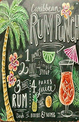 Vintage Blechschild Rum Punch Nostalgische Kunst Dekoration Retro Metallposter für Zuhause, Bar, Geschäft, Café, Club, Bauernhof, Garage, 20,3 x 30,5 cm