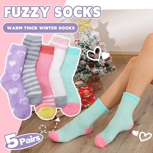 Image of Fuzzy Slipper Socks Thick Fluffy Warm Winter Cozy Plush Soft Sleep Home Socks for Women Men