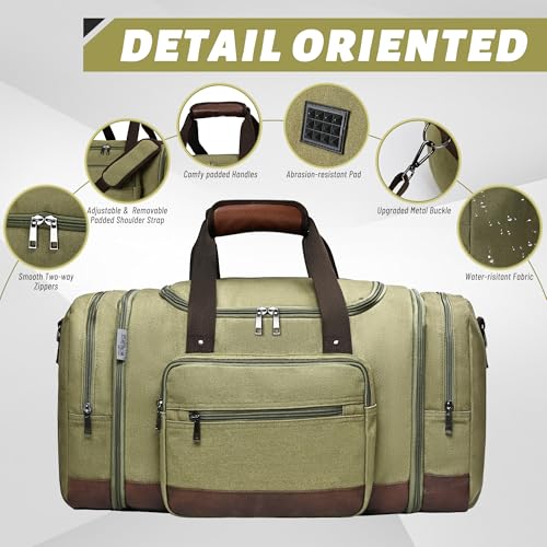 Image of Wolhbege Duffle Bag for Travel,Mens Travel Bag & Carry On Bag for Men with Expandable Design and Luggage Sleeve -Duffel Bag for Gym, Weekender, Overnight Trips, Green, 20.5 x 11.5 x 10 inches