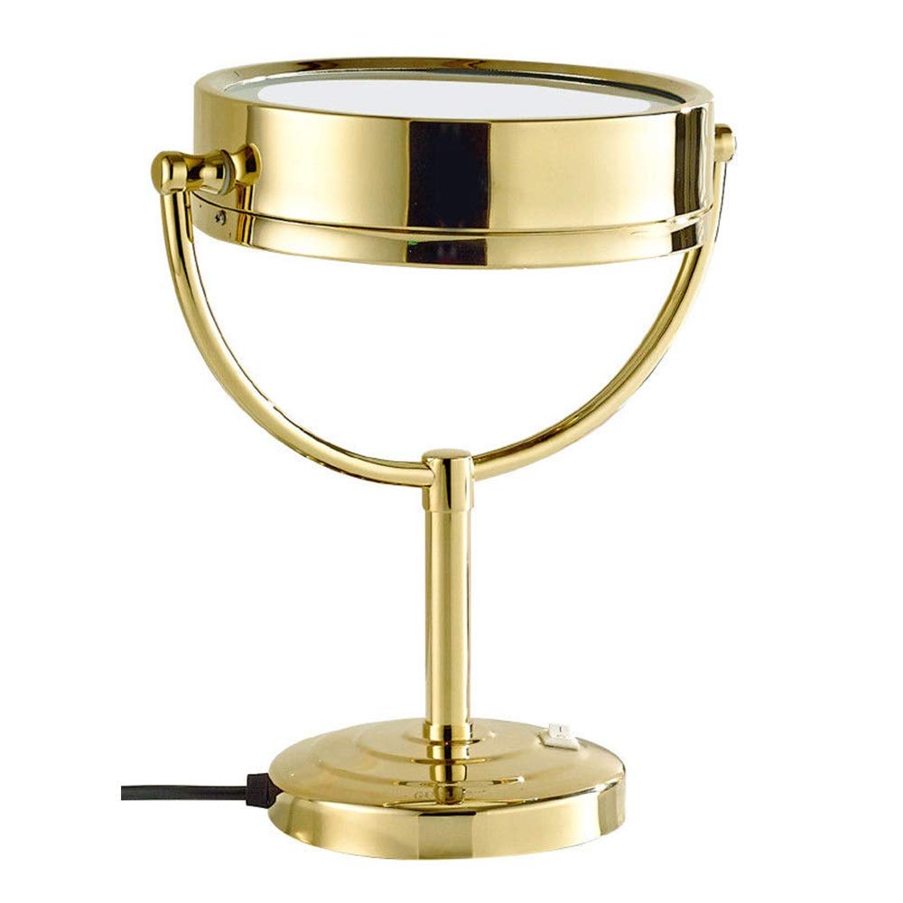 SHAUNI Espejos De Maquillaje De Encimera, Luces LED De Doble Cara De 8.5 Pulgadas Espejo De Aumento Cosmético De Pie Dorado Ajustable De Latón con Enchufe E Interruptor,3X