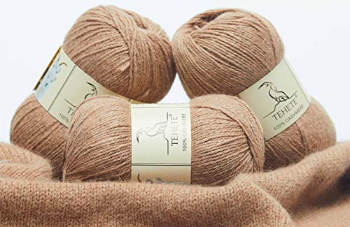 Tehete 100% Cashmere Yarn For Crocheting 3-Ply Warm Soft Luxurious Fuzzy Knitting Yarn, 150G (Khaki) #TOP1
