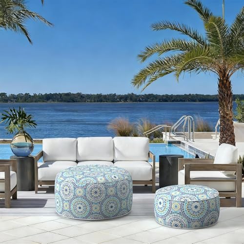LVTXIII Indoor/Outdoor Extra Large Inflatable Ottoman Pouf D31 x H14 Inch, Round Footstool with Handle, Weather-Resistant Portable Furniture for Patio, Camping, Beach, Delancey Lagoon by LVTXIII - Image 7