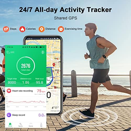Smart Watch Men Women, 1.69" Fitness Tracker with Sleep/Heart Rate Monitor, Calorie/Step Counter Fitness Watch 24 Sports Modes, Shared GPS Smartwatch, I-PX68 Waterpoof Activity Tracker for Android iOS