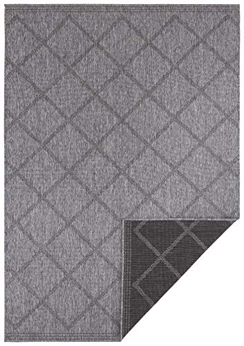 NORTHRUGS In- und Outdoor Teppich Corsica 160x230cm - Wendeteppich Wetterfest Modern Geometrisches Muster Läufer für Balkon Terrasse Garten Wintergarten Wohnzimmerteppich Wasserfest Schwarz Anthrazit