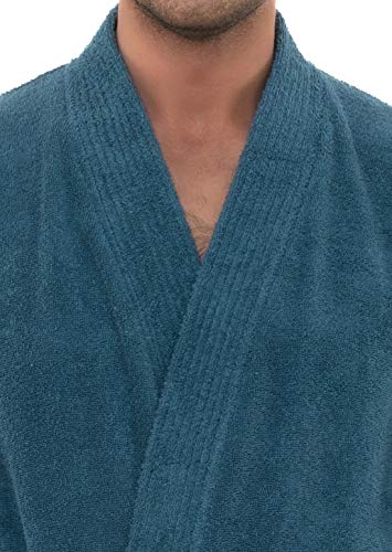 TowelSelections Mens Robe Cotton Terry Cloth Bathrobe Soft Kimono Towel Bath Robe for Men X-Large-XX-Large Bluesteel - Thumbnail 6