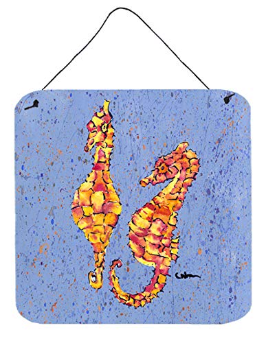 Caroline's Treasures 8526DS66 Seahorses on Blue Wall or Door Hanging Prints, Blue Aluminum Metal Sign Kitchen Wall Bar Bathroom Plaque Home Decor, 6x6, Multicolor