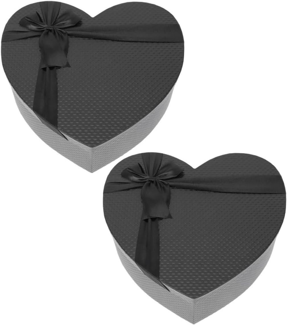 WATIIFUFU Heart Shaped Decorative Box Set, 2pcs Large Black Paper Boxes for Valentine’s Day Flower Arrangements and Jewelry Packaging