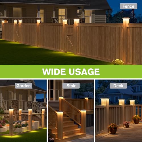 Solar Post Cap Lights Outdoor 12pack - Downward Lighting Waterproof Deck Fence Post Solar Lights for 4x4 Wooden/Vinyl Posts, Warm White Glow, Ideal for Deck Edges/Stair Railings/Porch/Backyard Fence by JOFIOS - Image 6