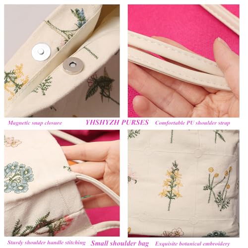 Image of Floral Canvas Purse for Women, Embroidered Handbag with Pu Handle, Small Summer Daily Tote Bag for Shopping Work Gym | cotton canvas