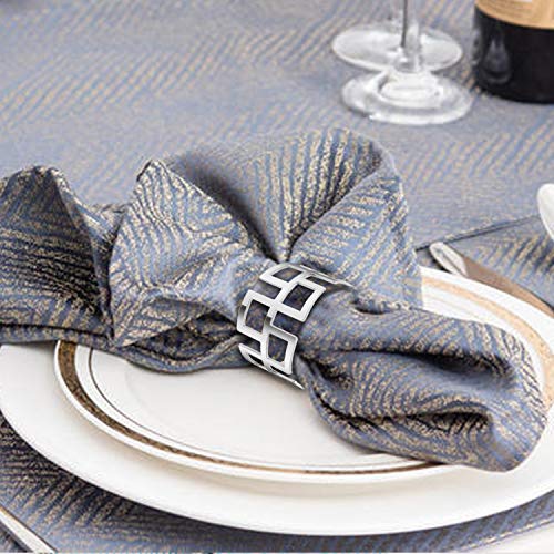 Kposiya Napkin Rings Set Of 20 Hollow Cut Metal Napkin Holder Dinning Table Setting For Wedding Party Banquet Christmas Dinner Delicate Serviette Buckles Decor Favor (Fang Ge-Silver 20) #TOP2