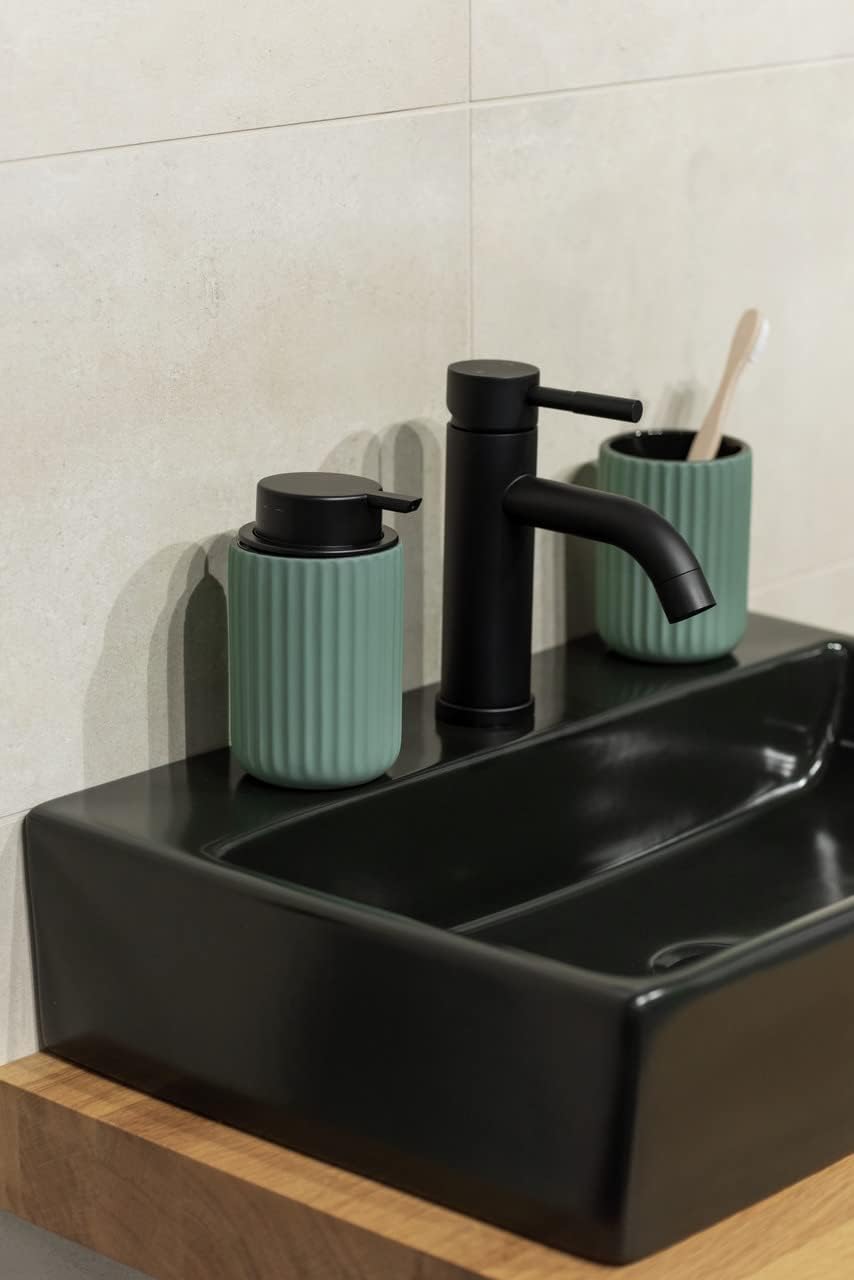 WENKO Belluno Ceramic Toothbrush Beaker Green