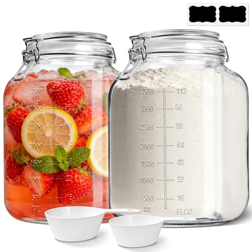 KTMAMA Large Glass Jars with Airtight Lids 1.1 Gallon 2 Pack Flour Jar
