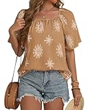 Design : Ce top d'été à manches courtes présente un imprimé bohème, une encolure carrée, un lien à nouer dans le dos, une coupe ample, fluide et légère