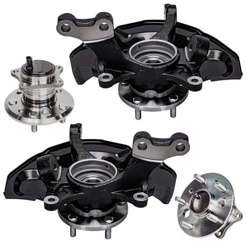 Image of Detroit Axle - 4pc Steering Knuckles Kit for 07-09 Toyota Camry [4-Wheel ABS], 2 Front Steering Knuckles & Wheel Bearing Hubs 2 Rear Wheel Bearing and Hubs 2007 2008 2009 Replacement