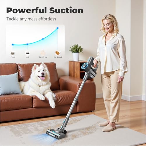 Image of Cordless Stick Vacuum Cleaner with Self-Standing, 8-in-1 Vacuum Cleaners for Home, Lightweight Powerful Vacuum with LED Screen, Rechargeable Vacuum for Carpet, Pet Hair, Hardwood Floors (Darkblue)