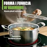 Morleos Garnek do zupy Ø 20 x 10 cm 3 l - 1,8 kg - garnek ze stali nierdzewnej nadaje się do kuchenek indukcyjnych, nadaje się do mycia w zmywarce - nowoczesna płaska szklana pokrywka - 5-warstwowa