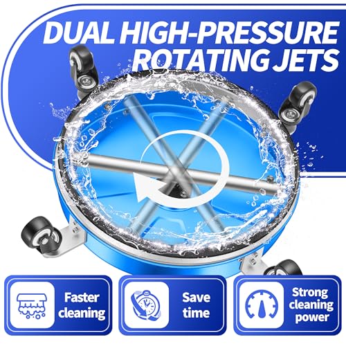Image of LidoDola 16'' Pressure Washer Surface Cleaner with 4 Wheels - Stainless Steel Surface Cleaner for Pressure Washer Attachment for Concrete, Driveway, Patio, Sidewalk, Deck and Driveways (16 INCH Blue)