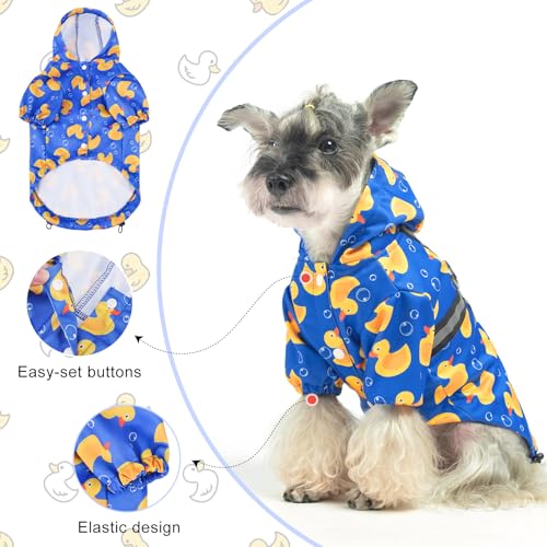 Image of BEAUTYZOO Dog Raincoats for Small Dogs, Waterproof Rain Jacket with Hood | Puppy Rain Jacket with Harness, Reflective Poncho with Harness Built in, Rain Gear Clothes with Hat for Boy Girl, Blue S