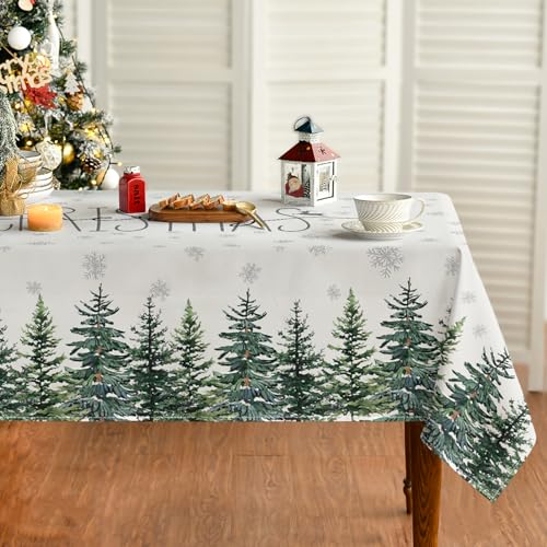 Horaldaily Christmas Tablecloth 60×104 Inch Rectangular, Winter Snow Trees White Washable Table Cover for Party Picnic Dinner Decor by Horaldaily - Used condition - CA$11.29
