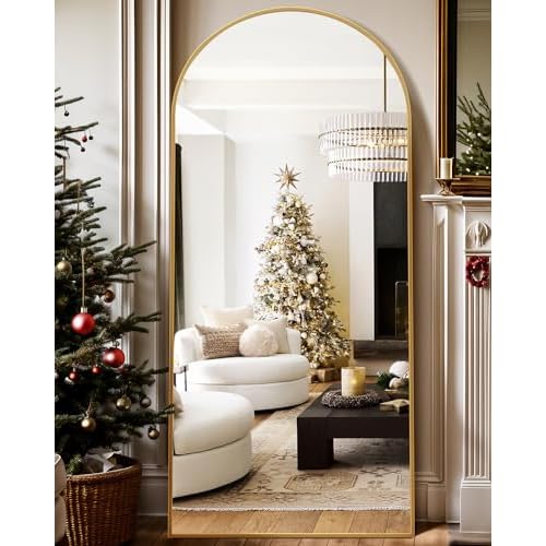 Suidia Arched Full Length Mirror, 76″x34″ Floor Mirror Freestanding, Floor Standing Full Body Mirror with Stand for Bedroom, Hanging Mounted for Living Room Cloakroom, Gold