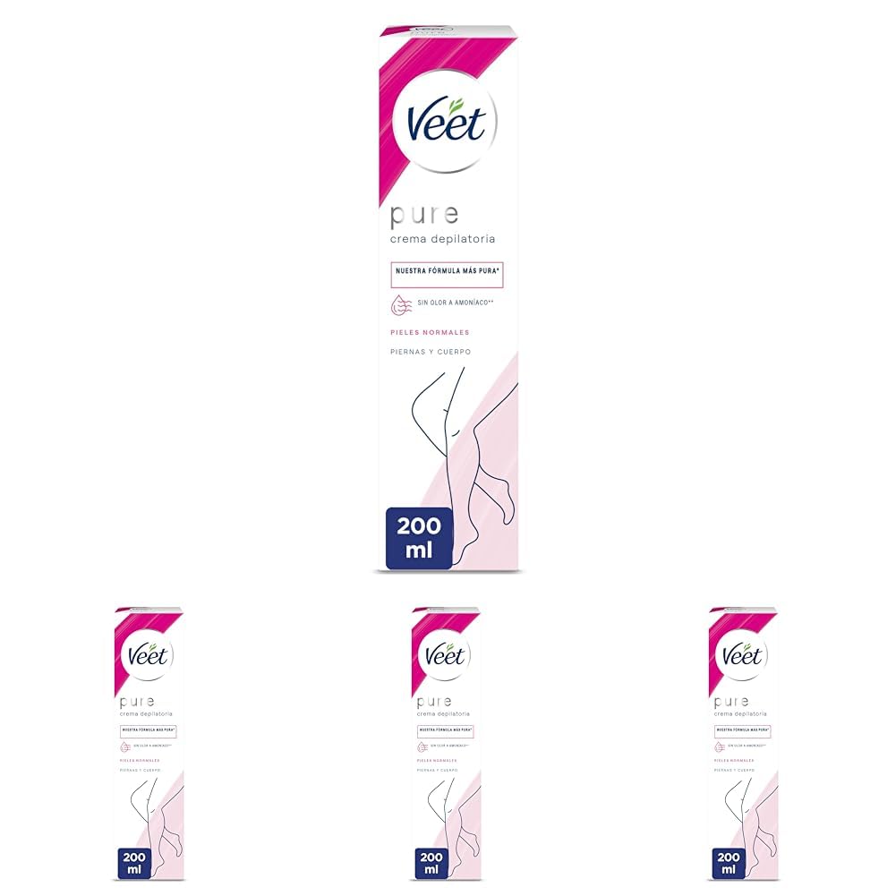 Veet Pure Body Hair Removal Cream For Women, Lasting Softness, For Normal Skin, 200 ml (Pack of 4)