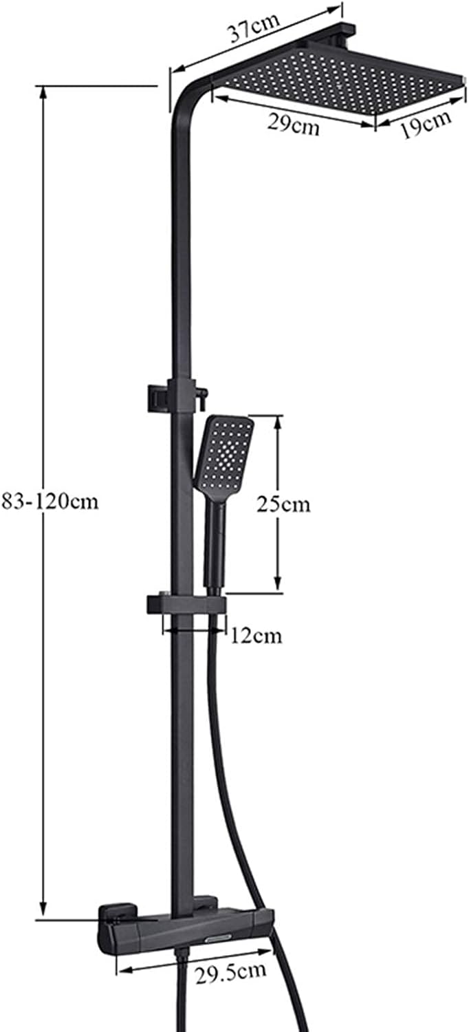 LUNEZY Thermostatic Shower Faucet Set Matte Black, Bathroom Bathtub Shower System, Dual Handles Hot Cold Water Tap, Wall Mounted Tub Spout Shower