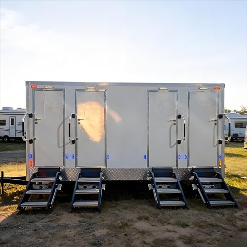 Construction Site Portable Toilet Jobsite Portable Restroom, Commercial Flushing Mobile Toilet with Sink, Multi Stall Towable Restroom Trailer for Work Sites Building Projects Industrial Use