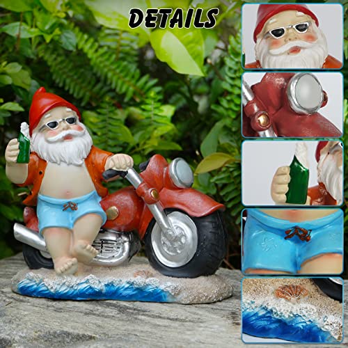 Lhocm Hawaiian Style Garden Gnomes Outdoor Decor -7.9" Motorcycle Beach Gnome For Spring And Summer Garden Decor - Perfect For Patio, Lawn, Yard, Balcony And Home - Funny Housewarming Gifts #TOP2