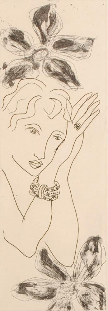 Amazon | 山宮律子 「花と女」 絵画 人物画 女性 銅版画 エッチング 額