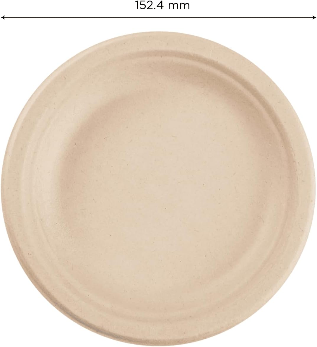 Karat Earth 6-Inch Compostable Disposable Paper Plates (1,000 Pack) – Heavy-Duty, Molded Fiber, Eco-Friendly Bulk Package (Natural)