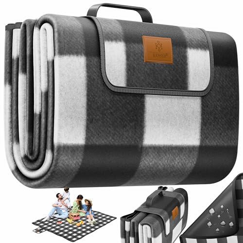 KESSER® Picknickdecke campingdecke XXL 200 x 200 cm - wärmeisoliert mit wasserdichter Unterseite mit Tragegriff Faltbare Stranddecke für 4-6 Personen Waschbar Picknick Decke Schwarz