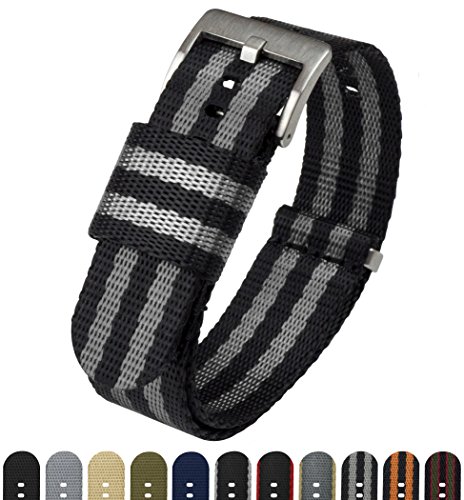 18mm Black/Grey (Bond) - BARTON Elite NATO® Style Watch Strap - Stainless Steel Buckle - Seat Belt Nylon Watch Bands - Thumbnail 2