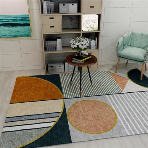 Tapis géométrique gris orange antidérapant grand format - 2