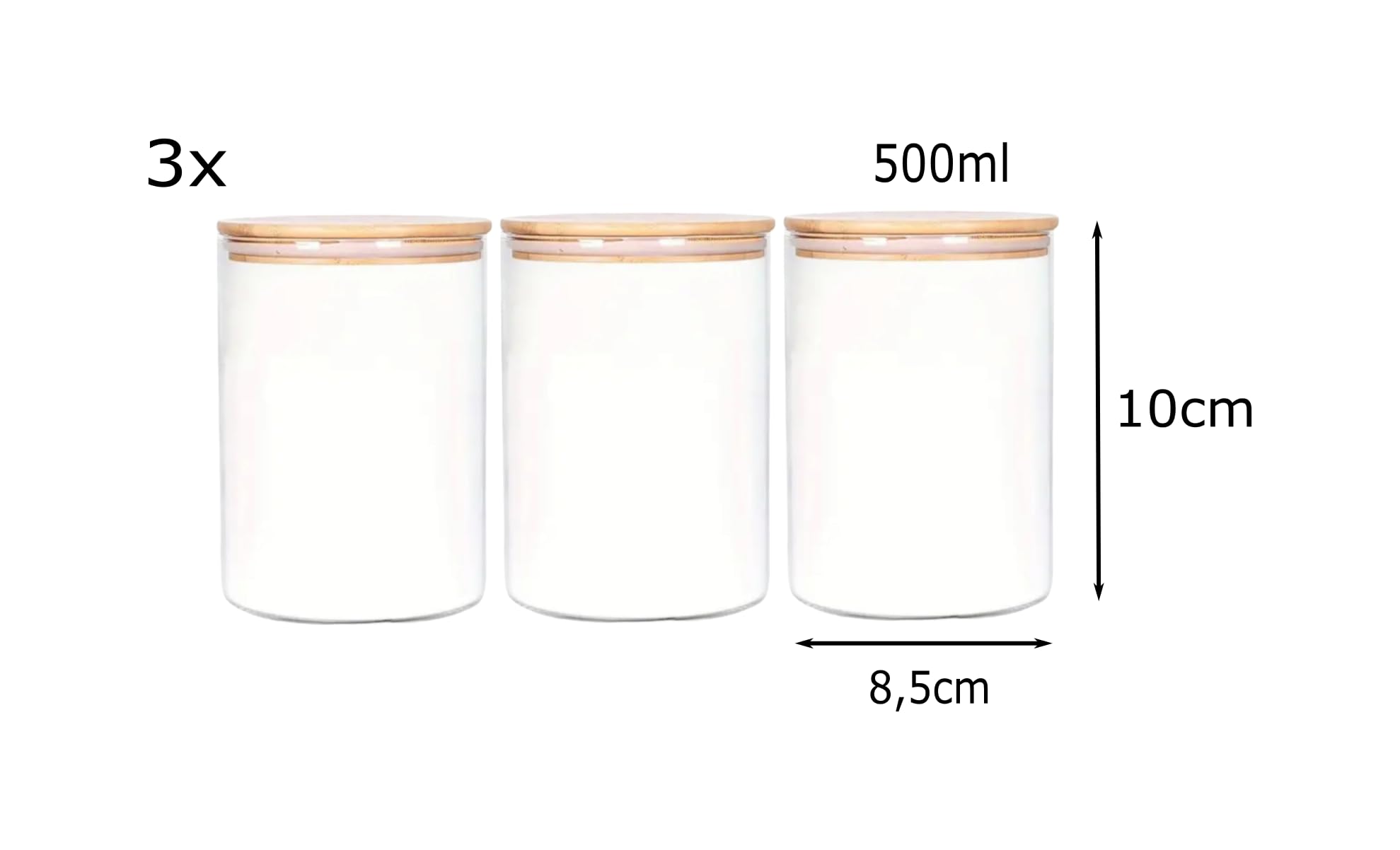 Storage Jars with Lid, Round, Set of 3 Small Glass Storage Jars, Airtight, 500 ml, Perfect as Tea, Beans, Cereal - Image 2