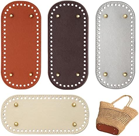 Bag Bases for Crochet, 4 Pack Crochet Bag Bottom Base, Pu Leather Bag Bottom Oval Bottom Bag Bases with Holes, for DIY Shoulder Bags Weaving Supplies Craft Making Home Decoration(22x10cm)