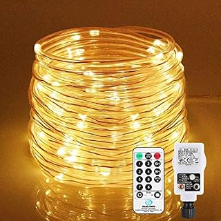 LED Rope Light 200Leds Fairy String ,66FT 8 Modes WarmWhite, Remote Control with Timer, Waterproof Outdoor Christmas Lights Decoration for Garden, Patio, Tree, Room
