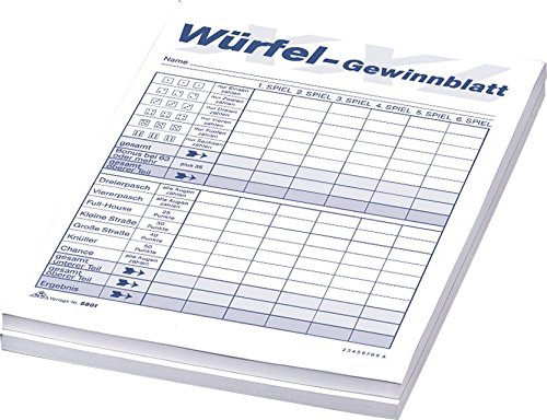 RNK Würfelspiel Gewinnblatt Block (2er Pack, Würfelspiel-Gewinnblatt-Block A5)
