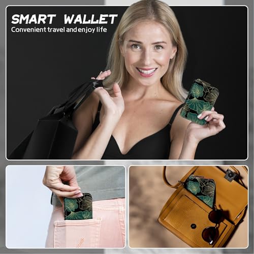 Image of Cute Credit Card Holder with Zipper, Art Leaf RFID-Blocking Card Case Small Wallet for Women Men, Multi-slot Card Organizer Case Travel Accordion Wallet