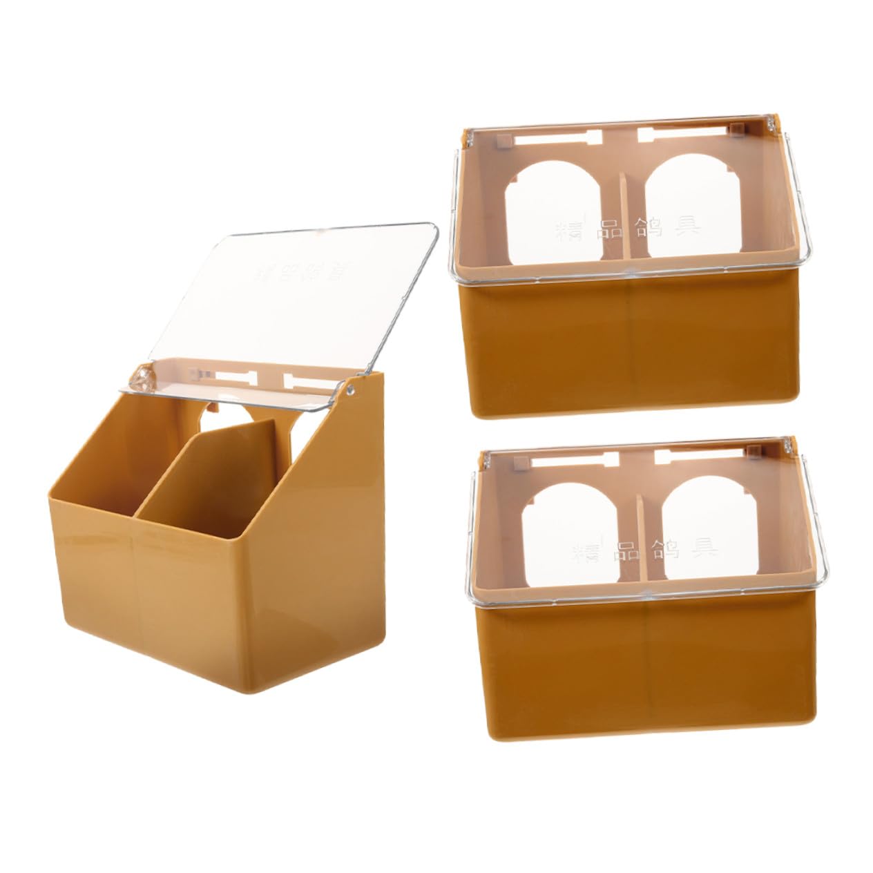 Lot De 3 Mangeoires Suspendues à Double Ouverture pour Oiseaux Et Perroquets, Plastique Solide, Couleur Marron, Multi-usages pour Cages à Oiseaux Et Perruches en Intérieur Ou Extérieur