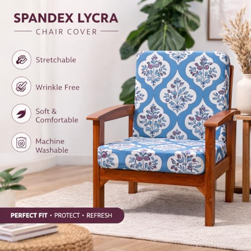 Image of STITCHNEST 'Contour Fit Series' Stretchable Printed Wooden Sofa Cover (Pack of 6) - Elastic Wooden Chair Cover | Wooden Sofa Seat Cover | Size - 20-21 x 20-21 x 3-5 in