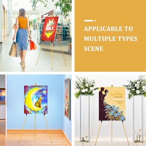 Display Artist Easel Stand - 63" Instant Tripod Collapsible Portable Floor Easel - Easy Folding Adjustable Art Poster Metal Stand for Display Show, Wedding, Painting - Gold