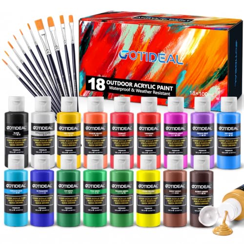 GOTIDEAL Acrylic Paint Set 18 Colors Outdoor Acrylic Paint (100m 3.4 oz)