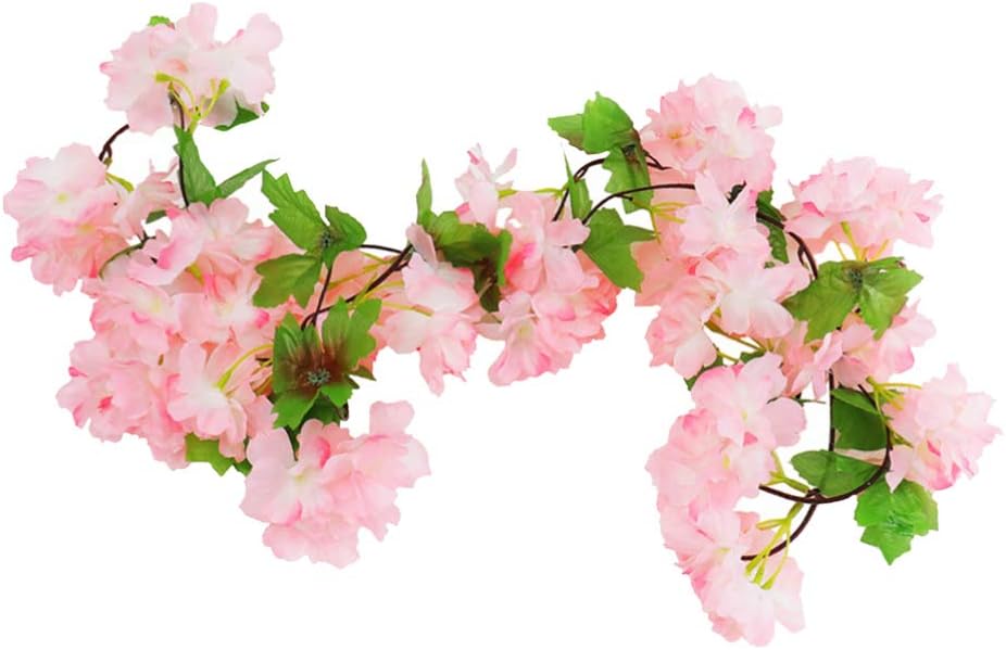 NUOBESTY Artificial Vine Japanese Style Fake Cherry Blossom Flowers Plants Vine Garlands Hanging for Wedding Party Garden Craft Art Arrangement Decoration (Pink) - Image 4