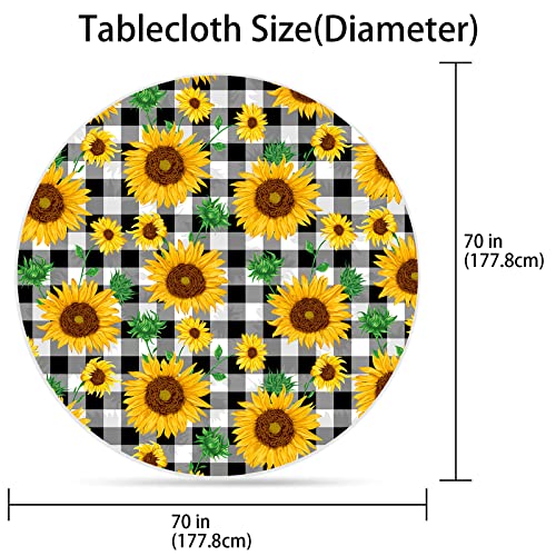 Sunflower Tablecloth Black And White Plaid Tablecloth Round Tablecloth 70 Inch Washable Table Cover Reused Farmhouse Tablecloth Home Parties Holiday Dinner Party Dining Room Decor #TOP4