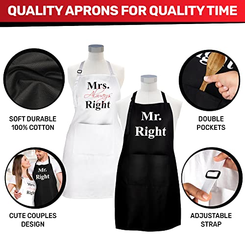 Prazoli His And Her Aprons - Mr Right Mrs Always Right Couples Engagement Gift, Cute Bridal Shower Gift Anniversary Wedding Registry Items & Decoration, Housewarming Gifts For New Home Newlywed Gift #TOP3