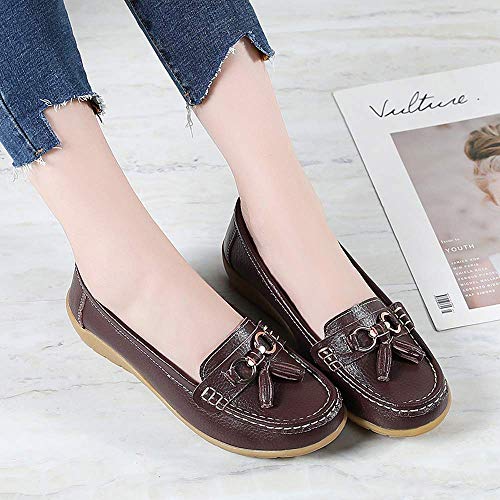 Image of Shoes Loafers for Women Classic Leather Loafers Casual Slip-On Boat Shoes ComfortWalking Moccasins Soft Sole Shoes