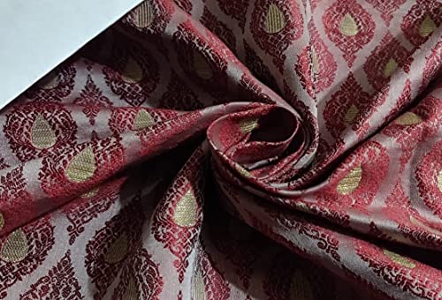 Tissu jacquard rose poudré et rouge brocart Bro848 au mètre large 112 cm