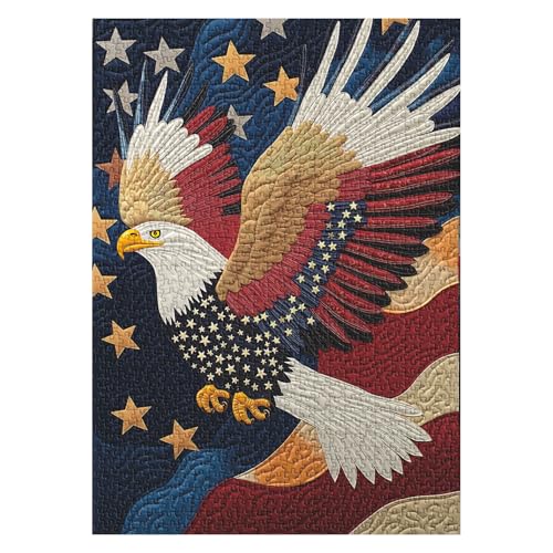Rompecabezas Águila con Bandera Americana para Adultos 1000 Piezas, Rompecabezas Patriótico del Águila Calva, Pájaro de la Libertad de Estados Unidos miniatura 1