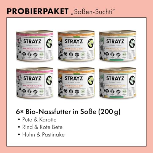 STRAYZ Katzenfutter Nass in Soße Probierpaket – Getreidefrei, Hoher Fleischanteil, ohne Zuckerzusatz, 100% natürliche Zutaten, Premium Nassfutter in Soße für wählerische Katzen